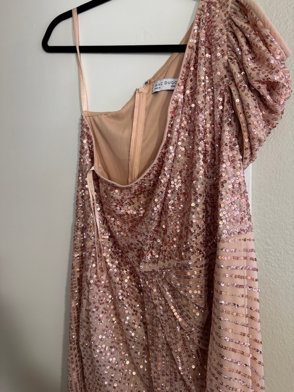 Mac Duggal Rose Gold Sequin One-Shoulder Dress